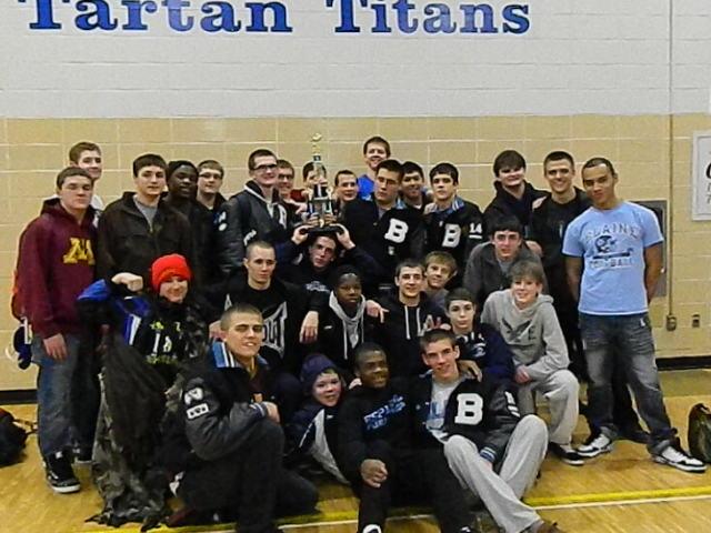 The Blaine Bengal wrestlers take home the 3rd place trophy from the Tartan High School tournament.