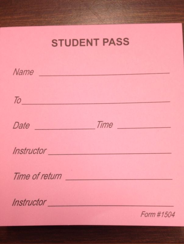 Student pass used by teachers that allow students to leave