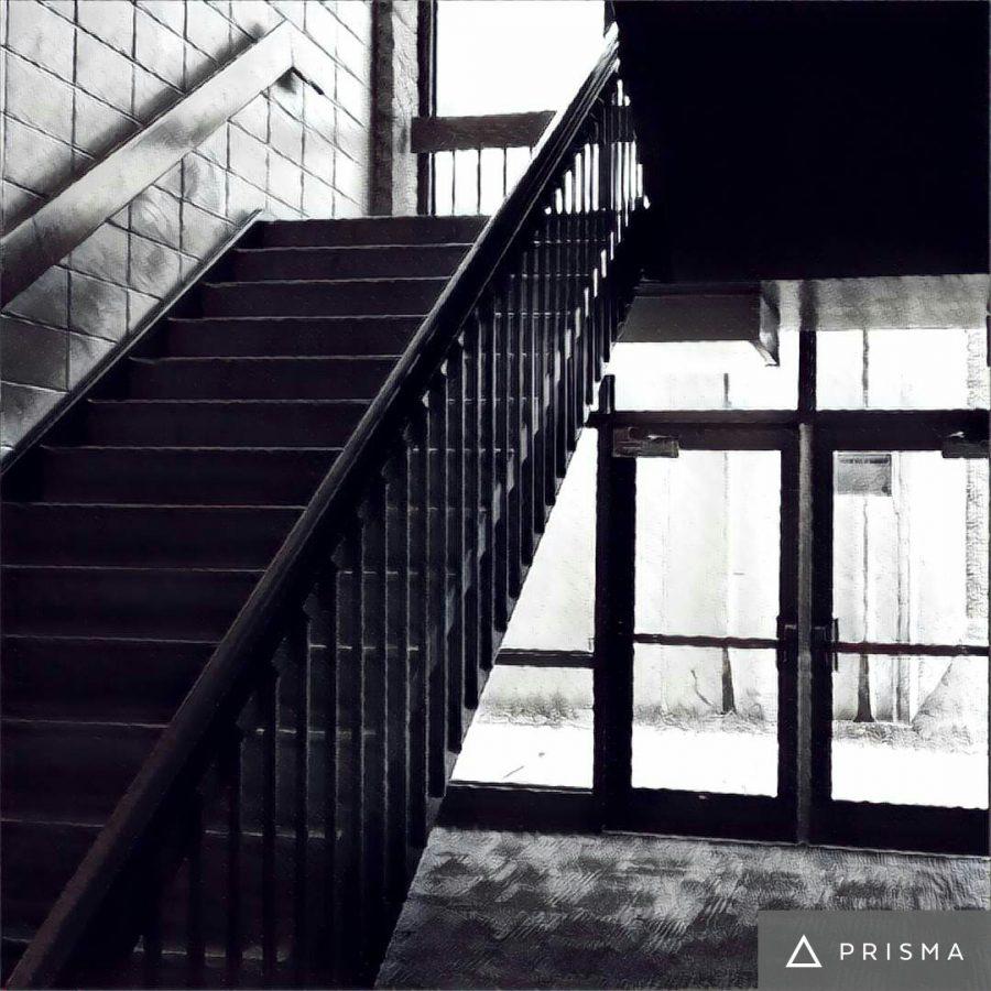 Blaine High School stairs with a filter by Prisma