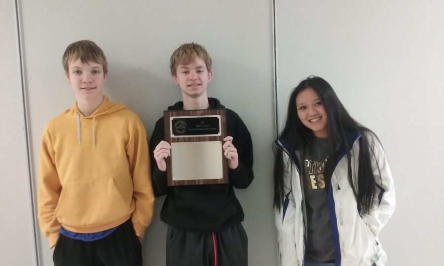 From left:  Ryan MacGregor,  Jarod Pivovar, and Ann Pham took first, second, and third place in the conference individually for the Blaine Math Team.